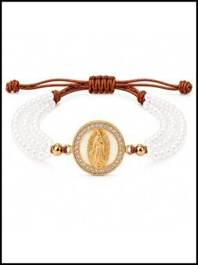 Saint Dymphna Pearl Cross Charm Bracelet Catholic Faith Healing Gift for Women